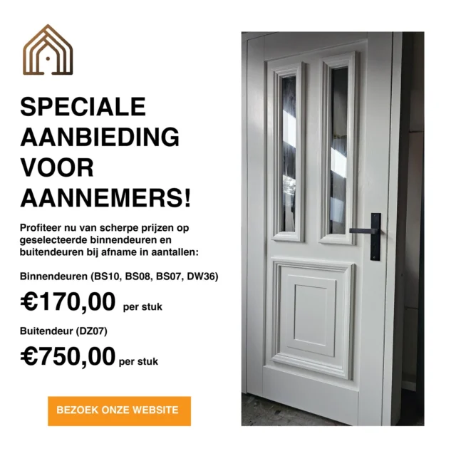 🔹 Speciale Deurenaanbieding voor Aannemers! 🔹

Profiteer nu van scherpe prijzen op geselecteerde binnendeuren en buitendeuren bij afname in aantallen:

🚪 Binnendeuren (BS 10, BS 08, BS 07 en DW 36) – €170,00 per stuk
🚪 Buitendeur DZ07 – €750,00 per stuk

Deze aanbieding geldt bij afname van meerdere stuks en is tijdelijk beschikbaar! Neem contact op voor meer informatie of een bestelling. 📞🔨

https://lasekdeuren.nl
info@lasekdeuren.nl 
#DeurenAanbieding #AannemersDeal #Binnendeuren #Buitendeuren #KwaliteitVoorDeBestePrijs